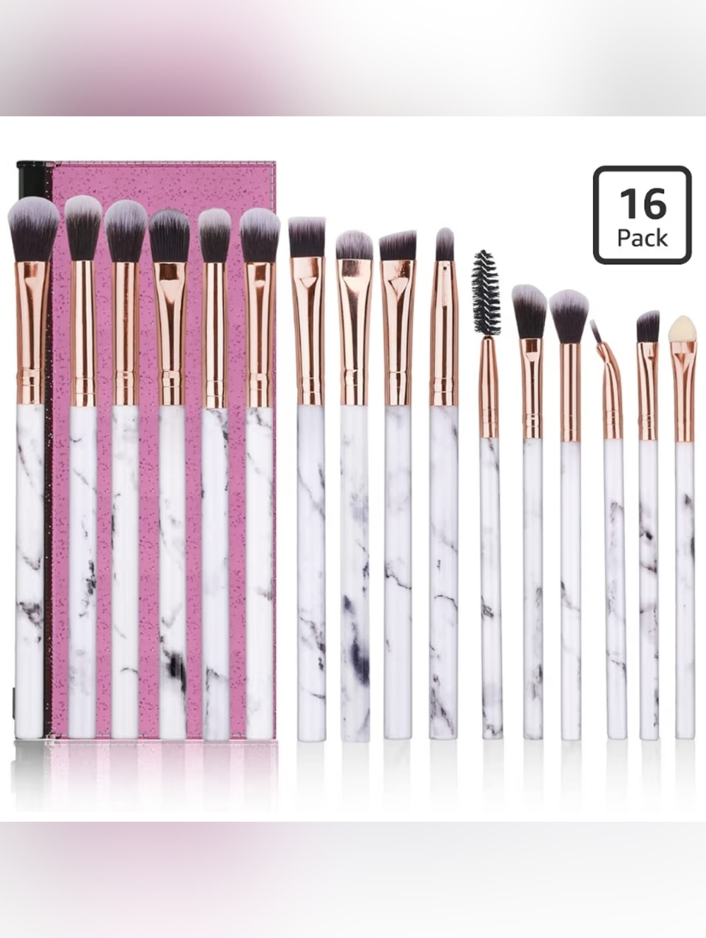 16-Piece White Marble Makeup Brush Set with Rose Gold Ferrules